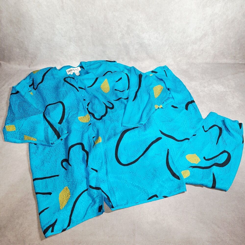 Vintage Disegni by Perez 2pc Size 12 100% Silk Pants And Top Set Shoulder Pads